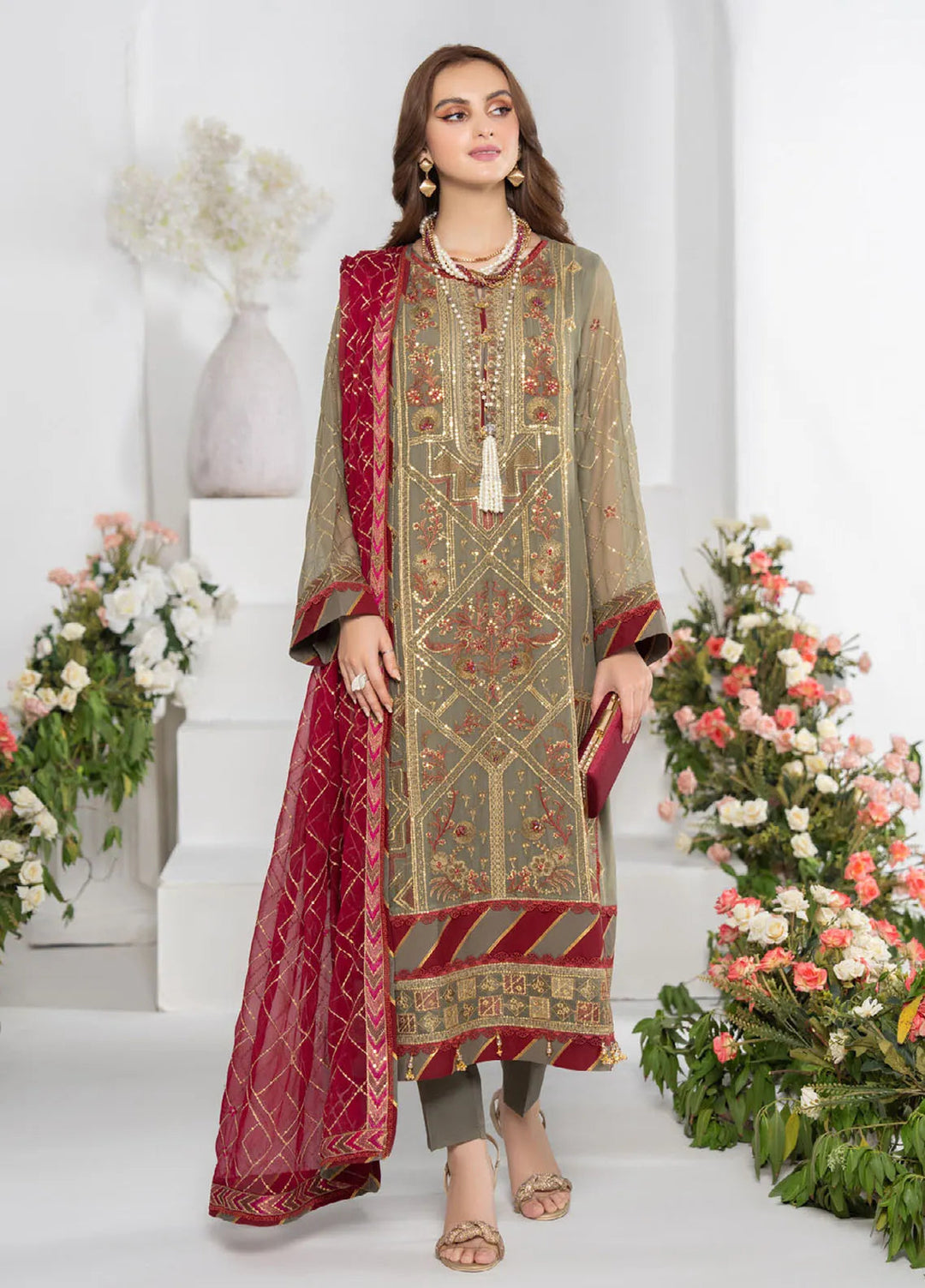 Noor-E-Jahan By Strawberry Embroidered Chiffon Suit Unstitched 4 Piece STB24N D-02 - Festive Collection