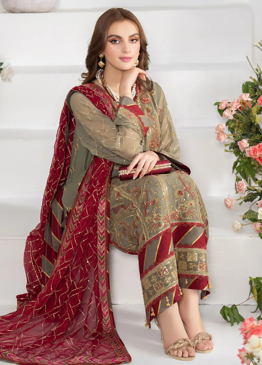 Noor-E-Jahan By Strawberry Embroidered Chiffon Suit Unstitched 4 Piece STB24N D-02 - Festive Collection