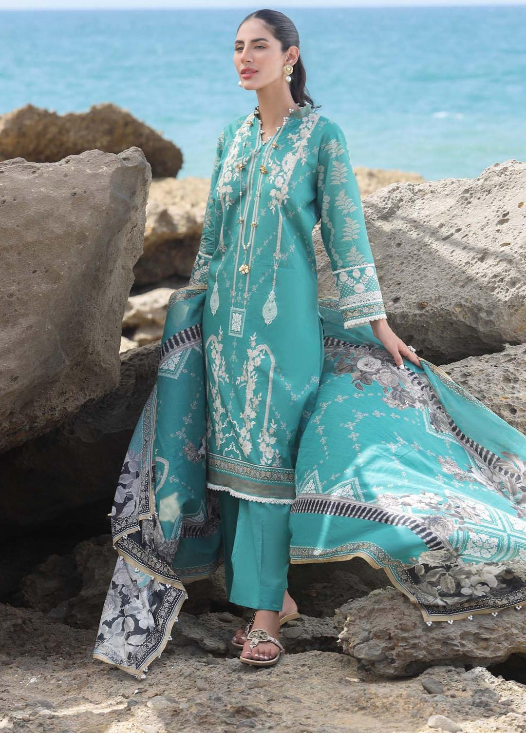 Sahar Printed Lawn Suits Unstitched 3 Piece SHR22NS SL-SS-DP-002-B - Summer Collection