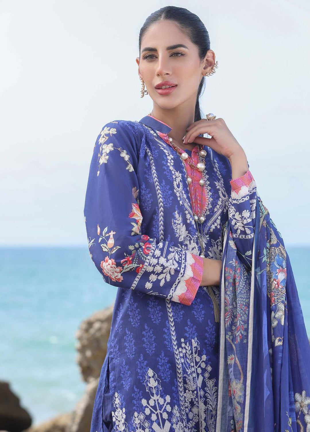 Sahar Printed Lawn Suits Unstitched 3 Piece SHR22NS SL-SS-DP-008-A - Summer Collection