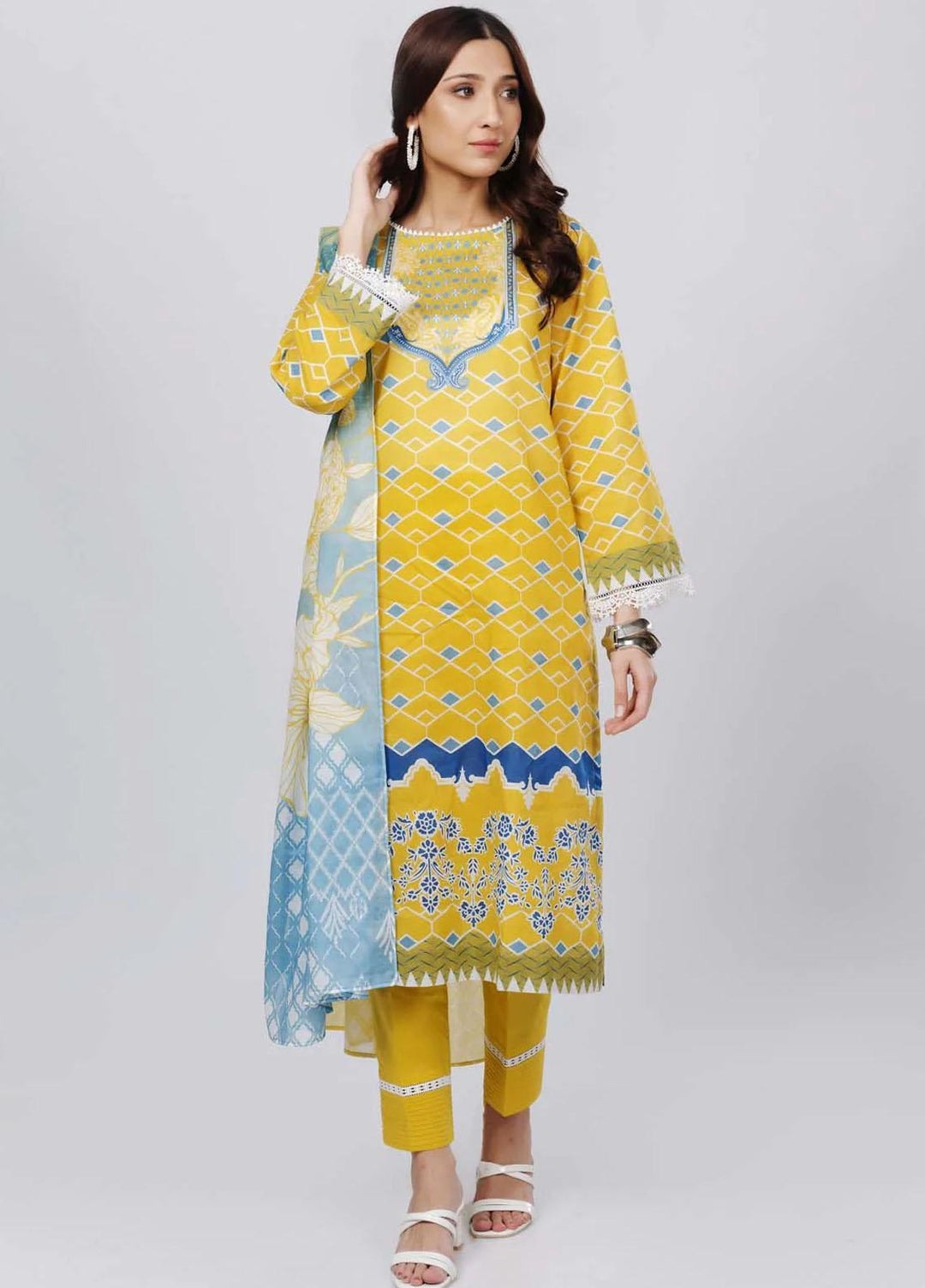 Sahar Printed Lawn Suits Unstitched 3 Piece SHR22NS-2 SUMMER BLOOMS (SL-SS-DP-019-A) - Summer Collection