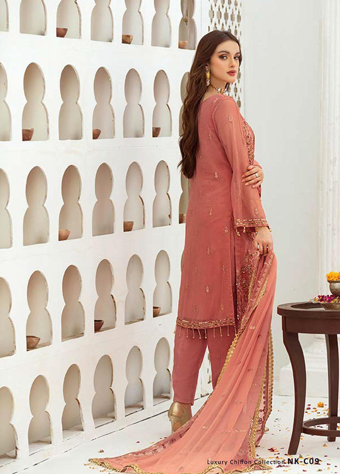 Noor Jahan by Noorma Kaamal Embroidered Chiffon Suits Unstitched 3 Piece NK22NJ NK-C09 - Luxury Collection