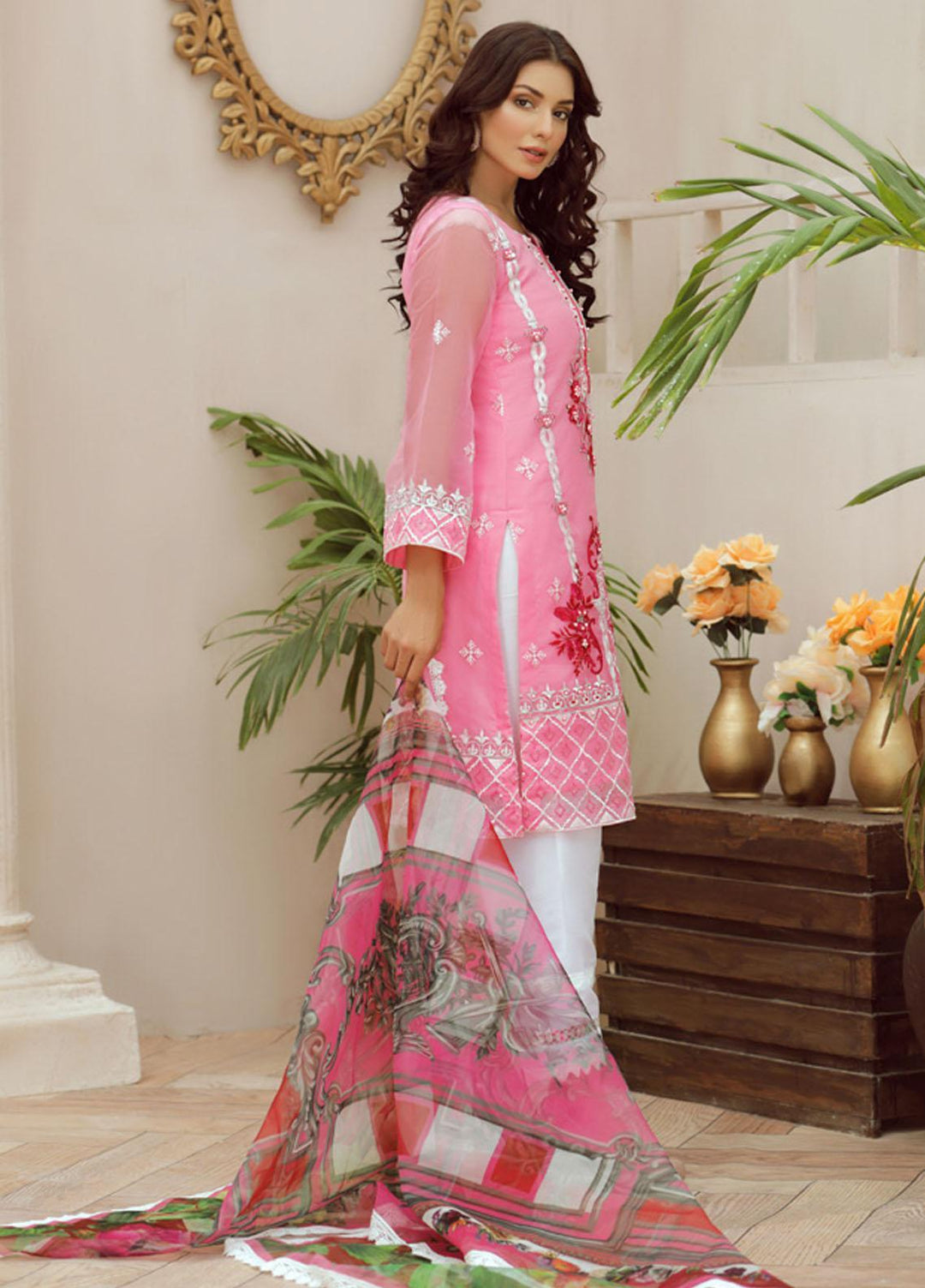 Tehwaar by Noorma Kaamal Embroidered Organza Suits Unstitched 3 Piece NK22T NK-O-T-01 - Luxury Collection