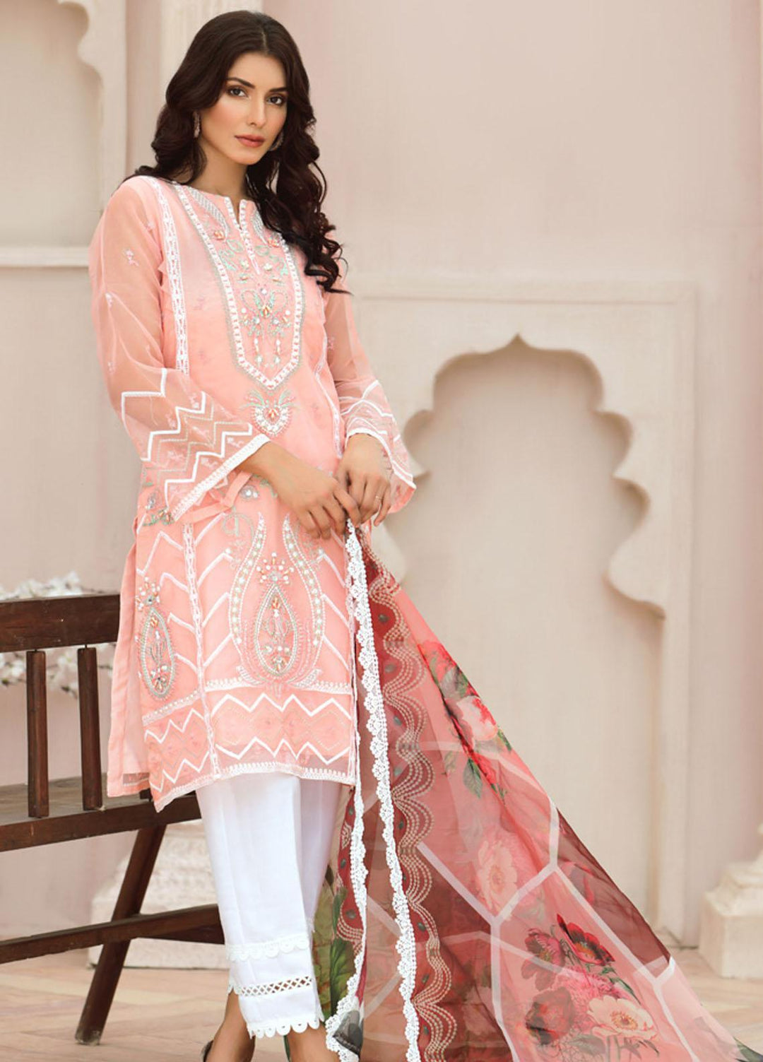 Tehwaar by Noorma Kaamal Embroidered Organza Suits Unstitched 3 Piece NK22T NK-O-T-03 - Luxury Collection