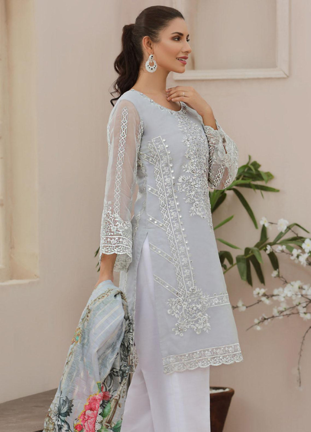 Tehwaar by Noorma Kaamal Embroidered Organza Suits Unstitched 3 Piece NK22T NK-O-T-05 - Luxury Collection