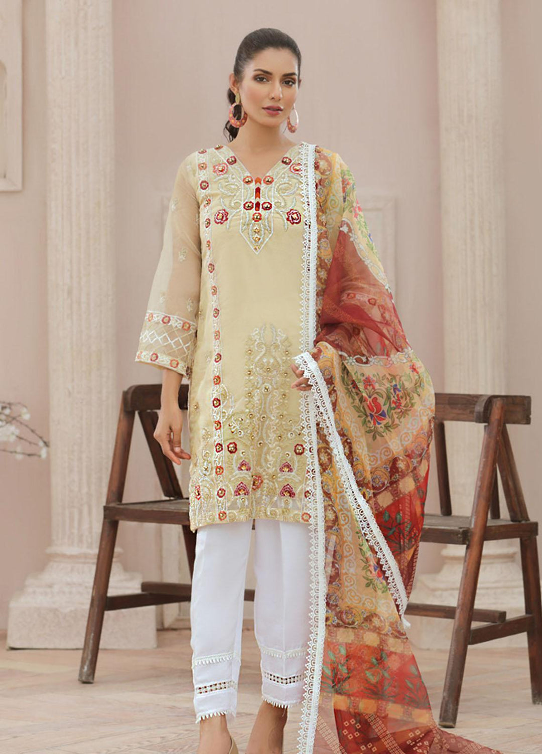Tehwaar by Noorma Kaamal Embroidered Organza Suits Unstitched 3 Piece NK22T NK-O-T-07 - Luxury Collection