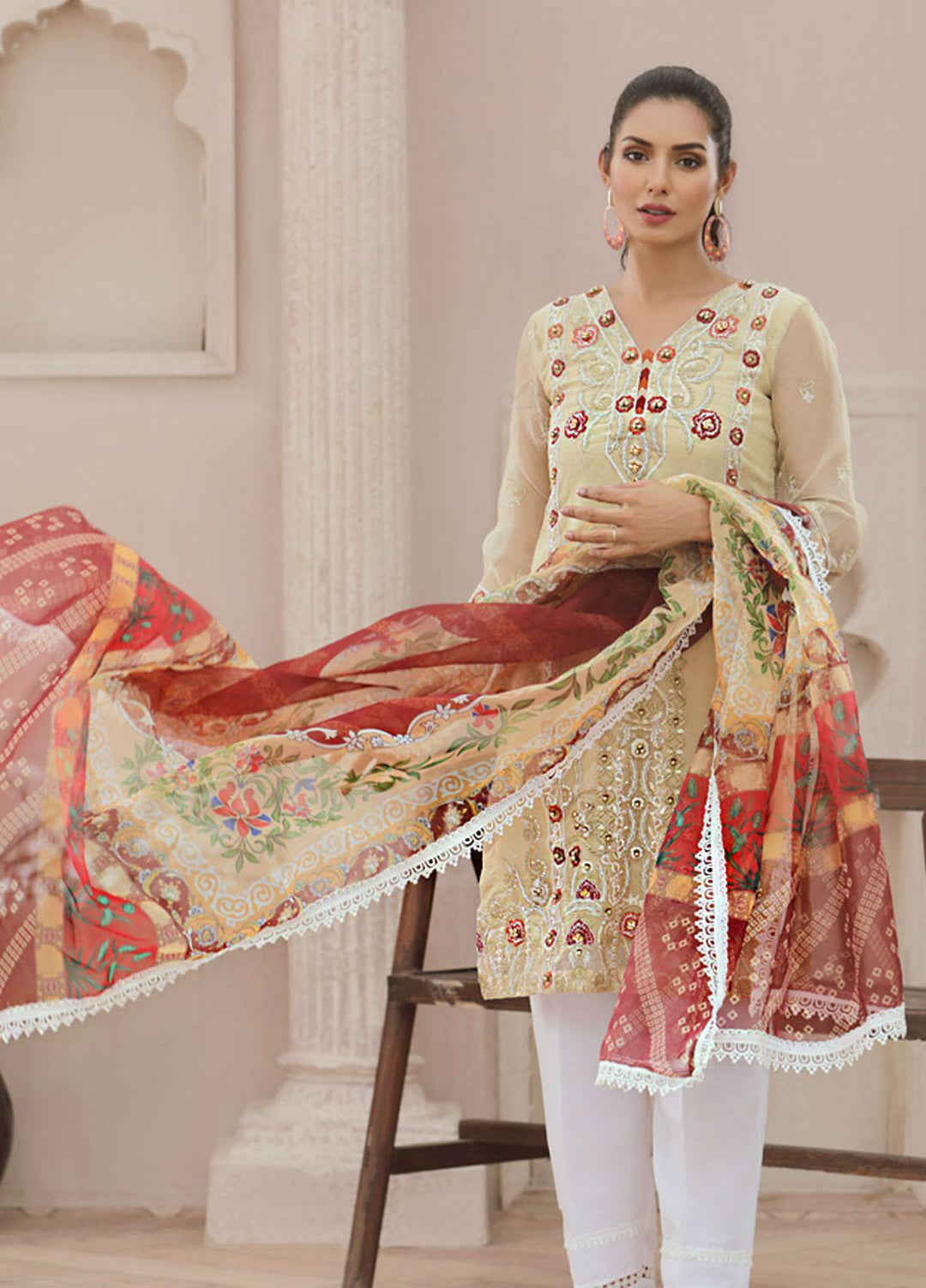 Tehwaar by Noorma Kaamal Embroidered Organza Suits Unstitched 3 Piece NK22T NK-O-T-07 - Luxury Collection
