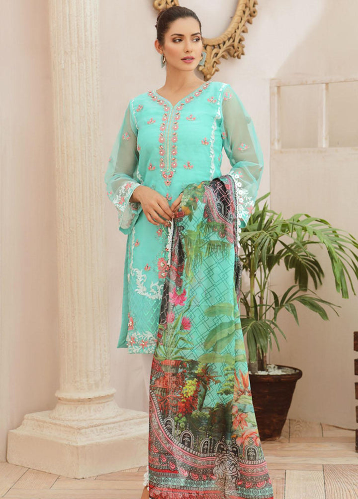 Tehwaar by Noorma Kaamal Embroidered Organza Suits Unstitched 3 Piece NK22T NK-O-T-09 - Luxury Collection