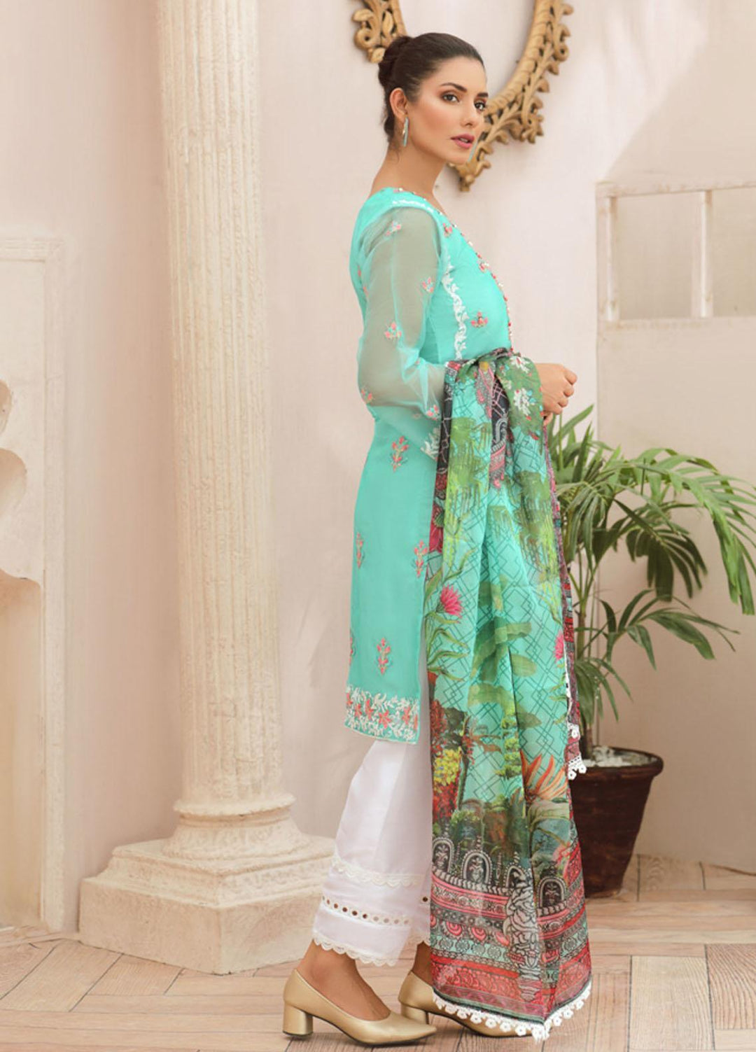 Tehwaar by Noorma Kaamal Embroidered Organza Suits Unstitched 3 Piece NK22T NK-O-T-09 - Luxury Collection