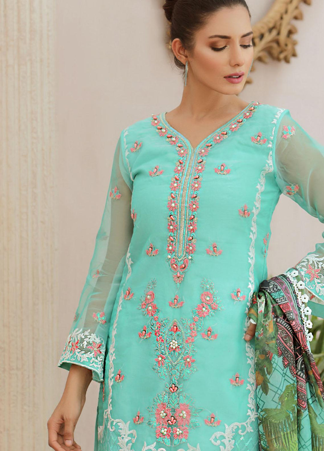 Tehwaar by Noorma Kaamal Embroidered Organza Suits Unstitched 3 Piece NK22T NK-O-T-09 - Luxury Collection