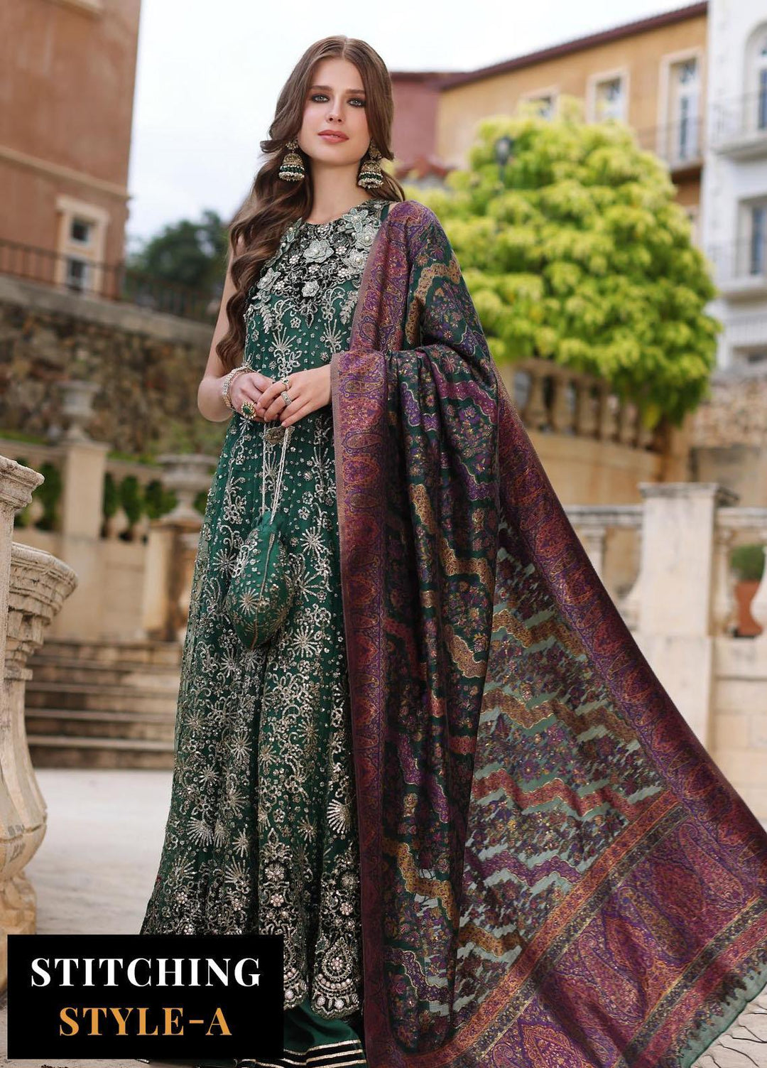 Noor Kaani By Saadia Asad Embroidered Net Suits Unstitched 3 Piece NSA23H D1 Green - Luxury Collection