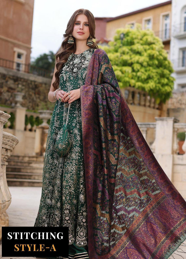 Noor Kaani By Saadia Asad Embroidered Net Suits Unstitched 3 Piece NSA23H D1 Green - Luxury Collection