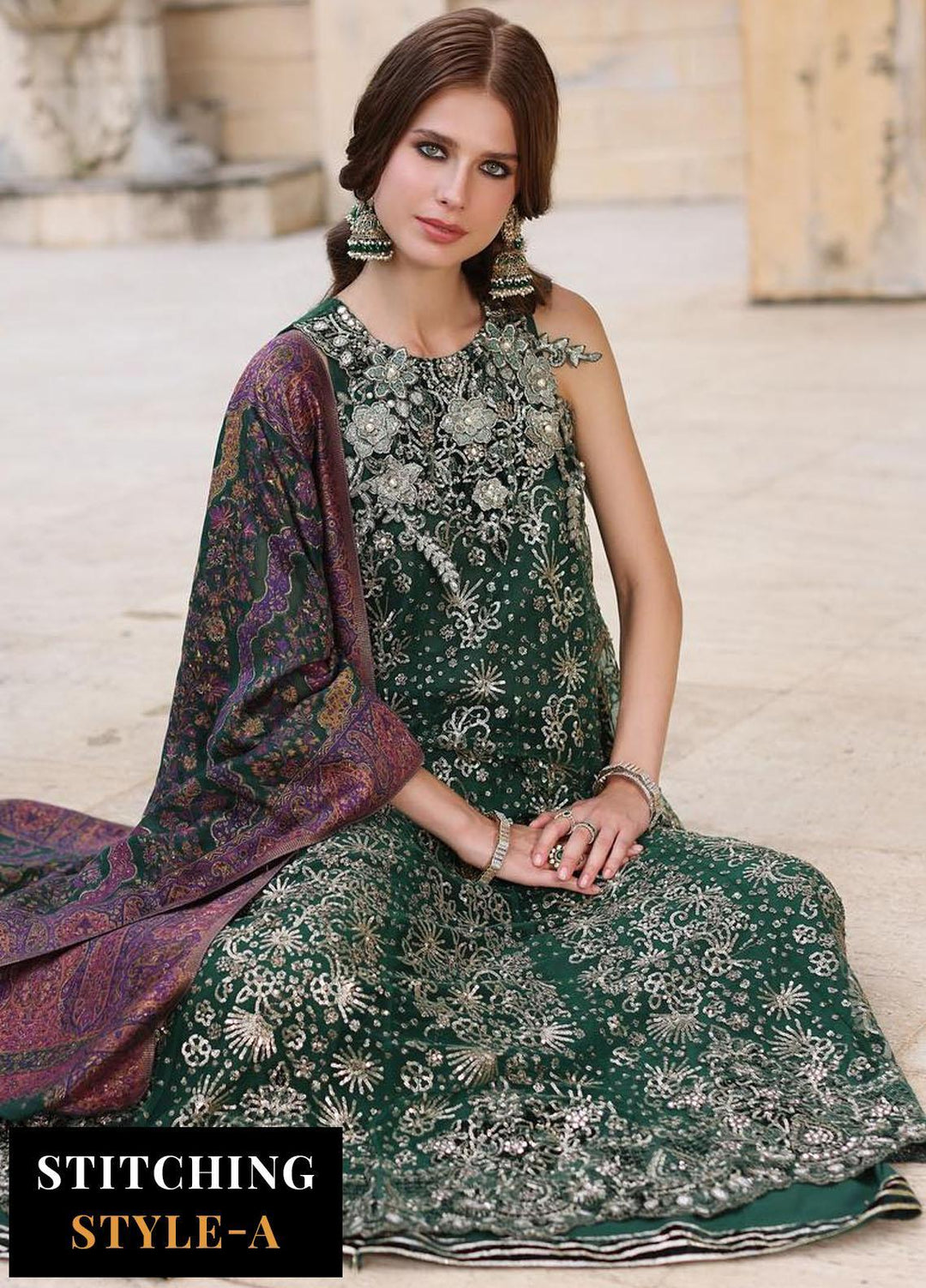 Noor Kaani By Saadia Asad Embroidered Net Suits Unstitched 3 Piece NSA23H D1 Green - Luxury Collection