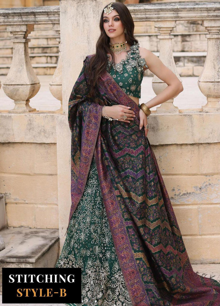 Noor Kaani By Saadia Asad Embroidered Net Suits Unstitched 3 Piece NSA23H D1 Green - Luxury Collection