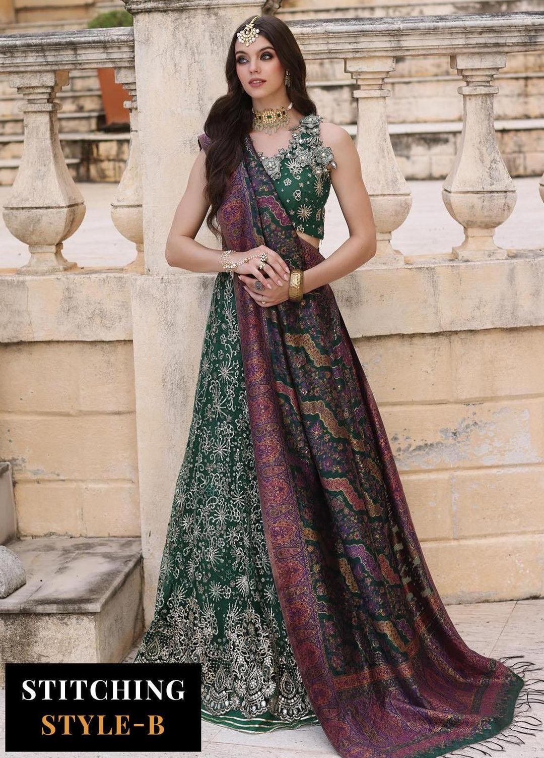 Noor Kaani By Saadia Asad Embroidered Net Suits Unstitched 3 Piece NSA23H D1 Green - Luxury Collection