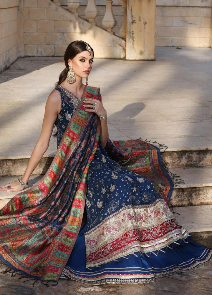 Noor Kaani By Saadia Asad Embroidered Chiffon Suits Unstitched 3 Piece NSA23H D2 Blue - Luxury Collection