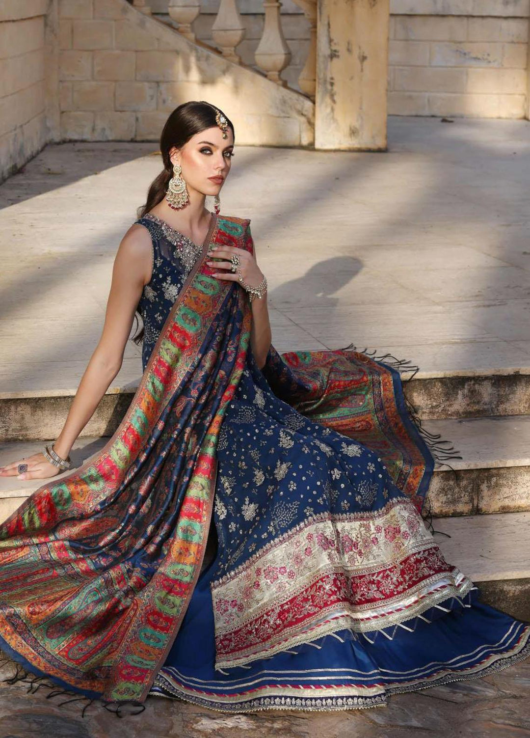 Noor Kaani By Saadia Asad Embroidered Chiffon Suits Unstitched 3 Piece NSA23H D2 Blue - Luxury Collection