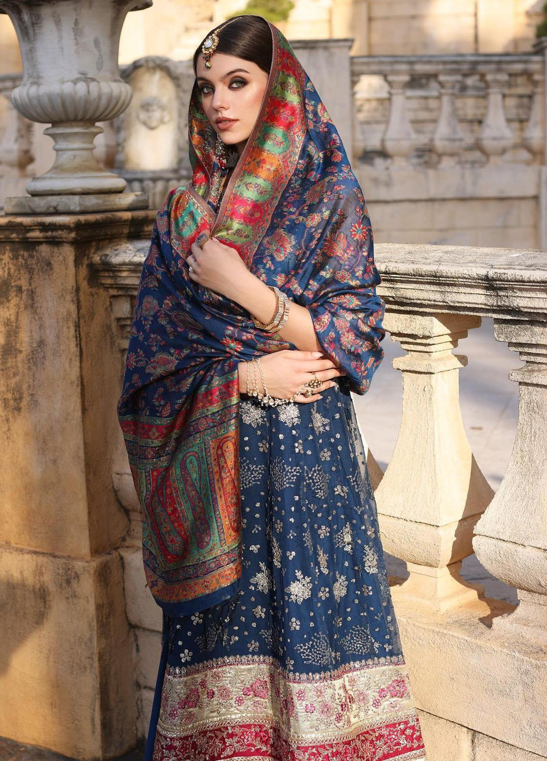 Noor Kaani By Saadia Asad Embroidered Chiffon Suits Unstitched 3 Piece NSA23H D2 Blue - Luxury Collection