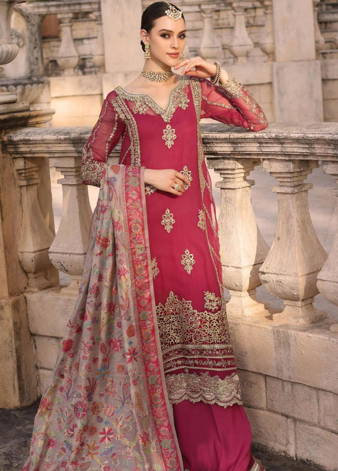 Noor Kaani By Saadia Asad Embroidered Chiffon Suits Unstitched 3 Piece NSA23H D3 Pink - Luxury Collection