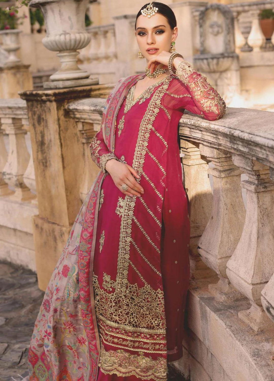 Noor Kaani By Saadia Asad Embroidered Chiffon Suits Unstitched 3 Piece NSA23H D3 Pink - Luxury Collection