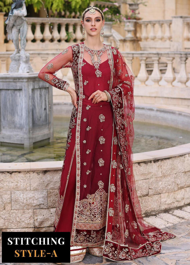 Noor Kaani By Saadia Asad Embroidered Net Suits Unstitched 3 Piece NSA23H D5 Red - Luxury Collection