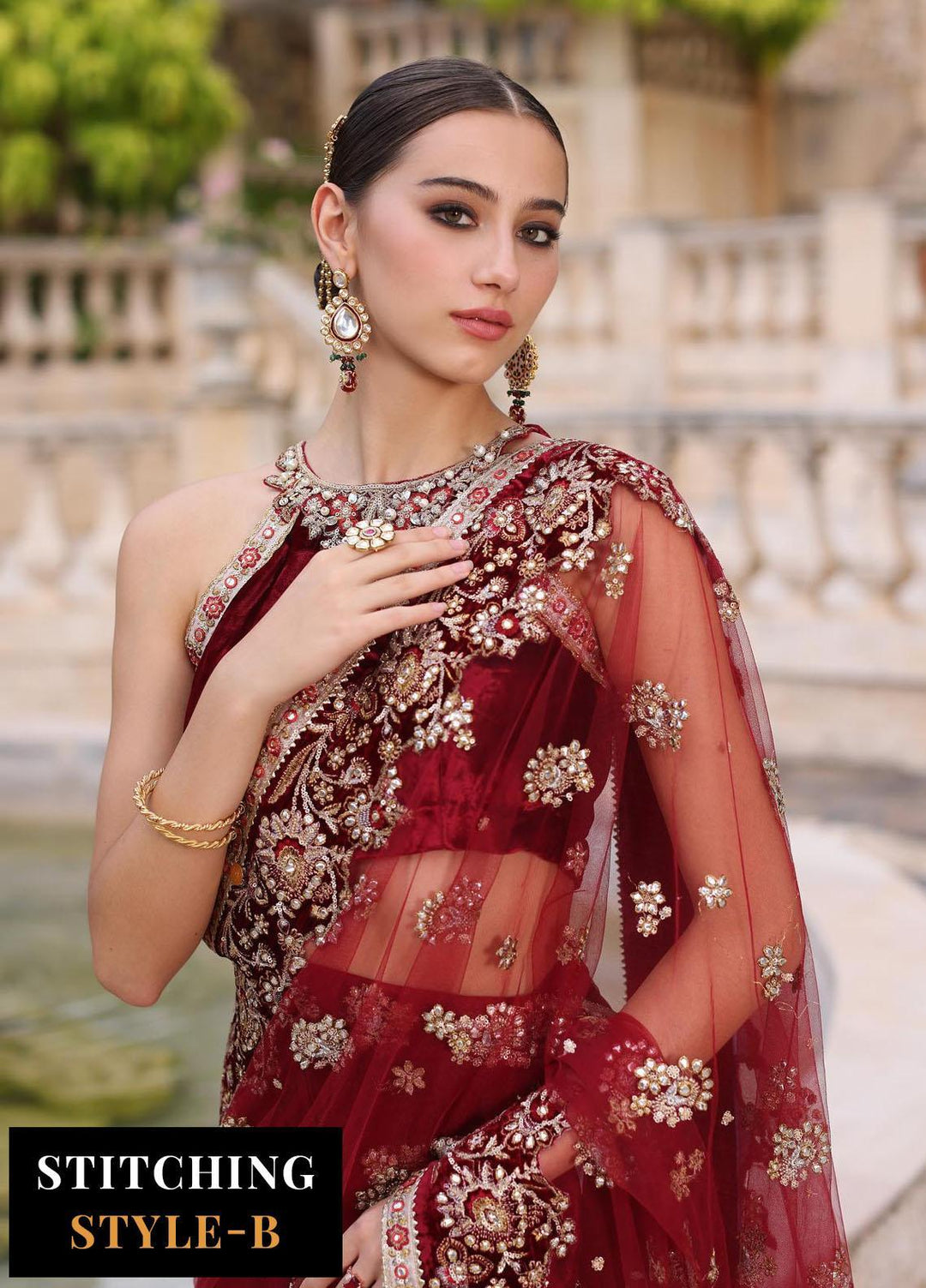 Noor Kaani By Saadia Asad Embroidered Net Suits Unstitched 3 Piece NSA23H D5 Red - Luxury Collection