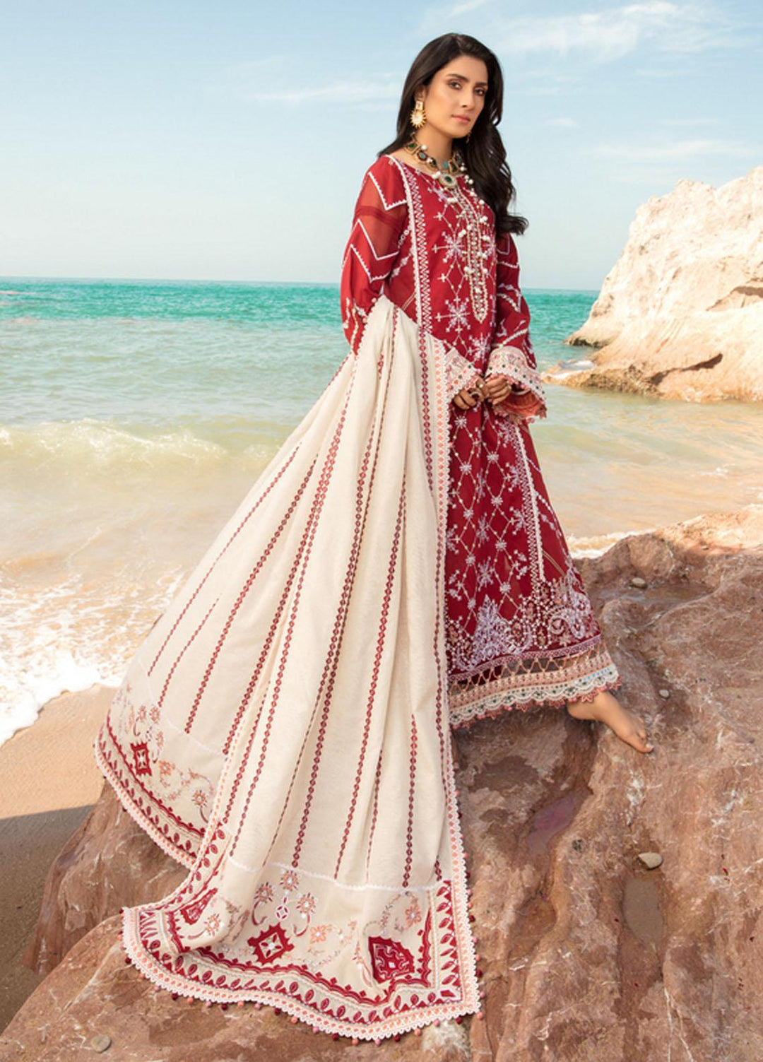 Noor by Saadia Asad Embroidered Lawn Suits Unstitched 3 Piece SA21NL 12B - Luxury Collection