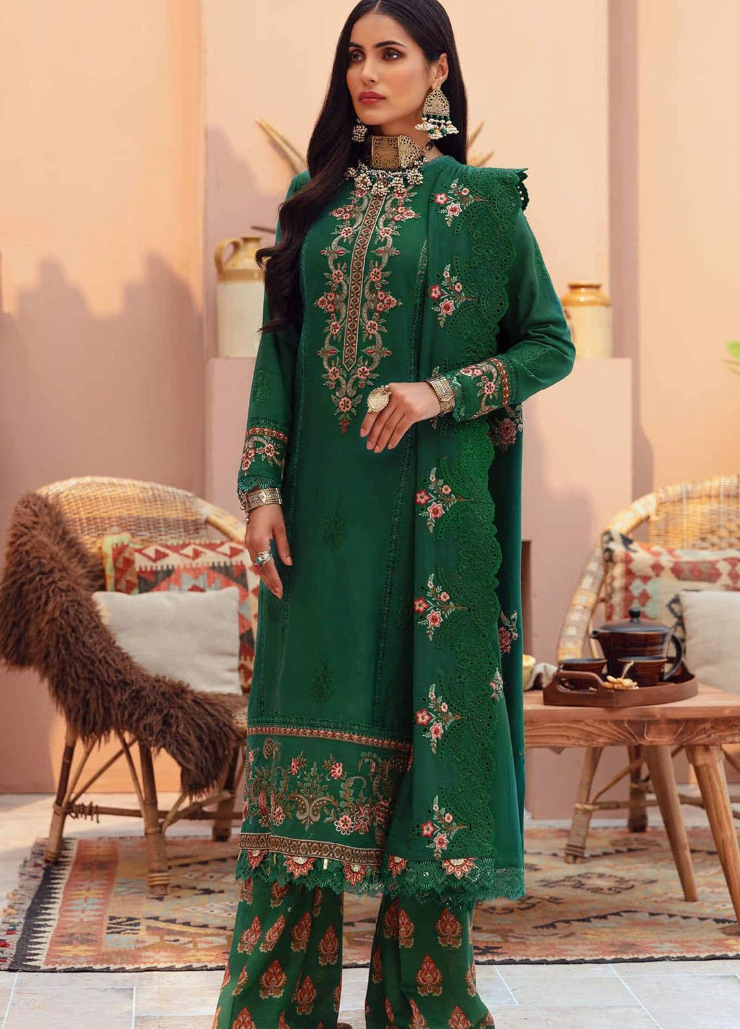Noor by Saadia Asad Embroidered Khaddar Suits Unstitched 3 Piece SA21NS D-03 - Winter Collection