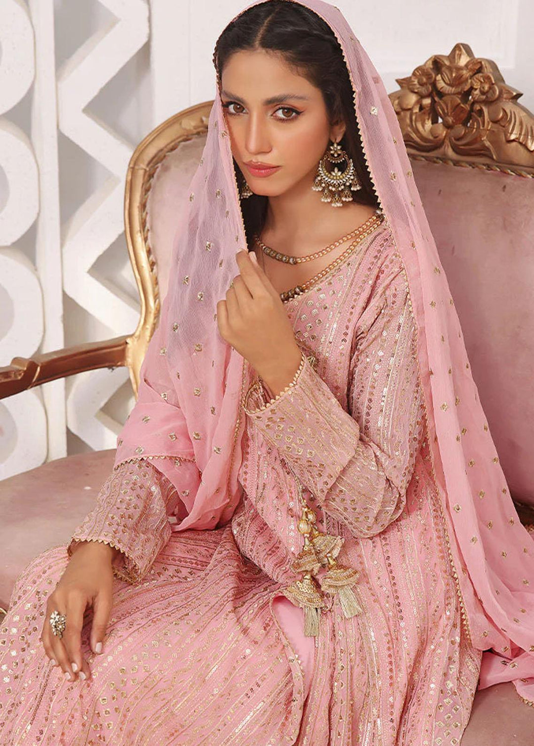Al Harir Apparel Pret Embroidered Chiffon 3 Piece Suit Ghazal Baby Pink