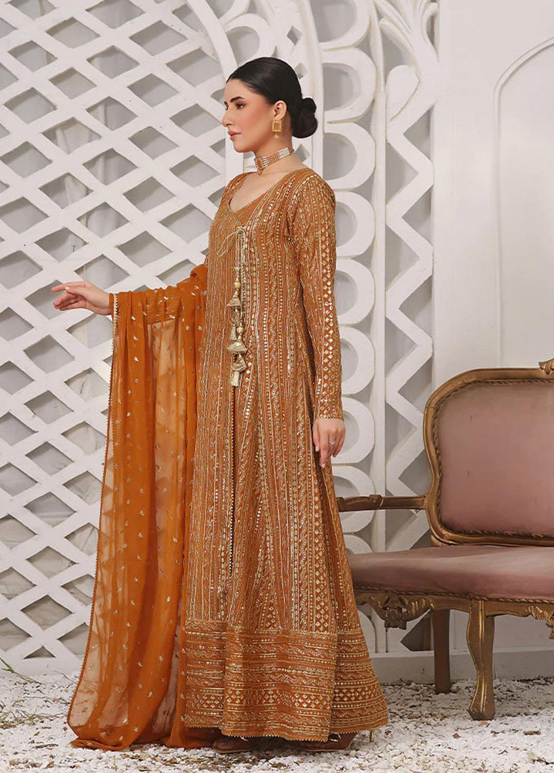 Al Harir Apparel Pret Embroidered Chiffon 3 Piece Suit Ghazal Mustard