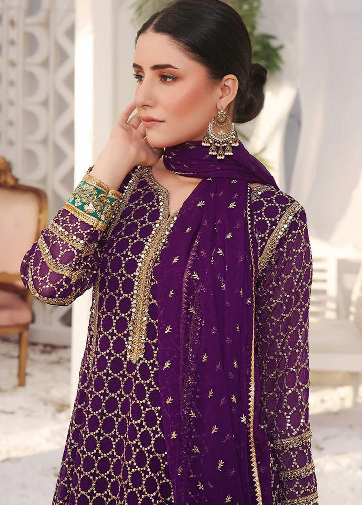 Al Harir Apparel Pret Embroidered Chiffon 3 Piece Suit Miraal Purple