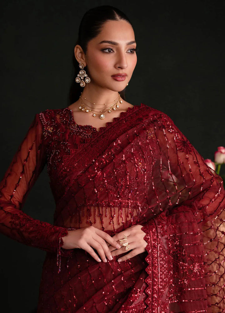 Nooresha by Emaan Adeel Embroidered Net Saree Unstitched 3 Piece EA25NF Lalish - Formals Collection