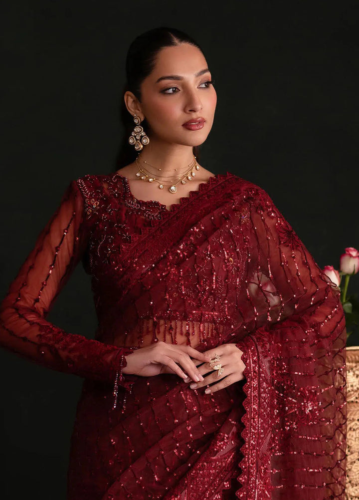 Nooresha by Emaan Adeel Embroidered Net Saree Unstitched 3 Piece EA25NF Lalish - Formals Collection
