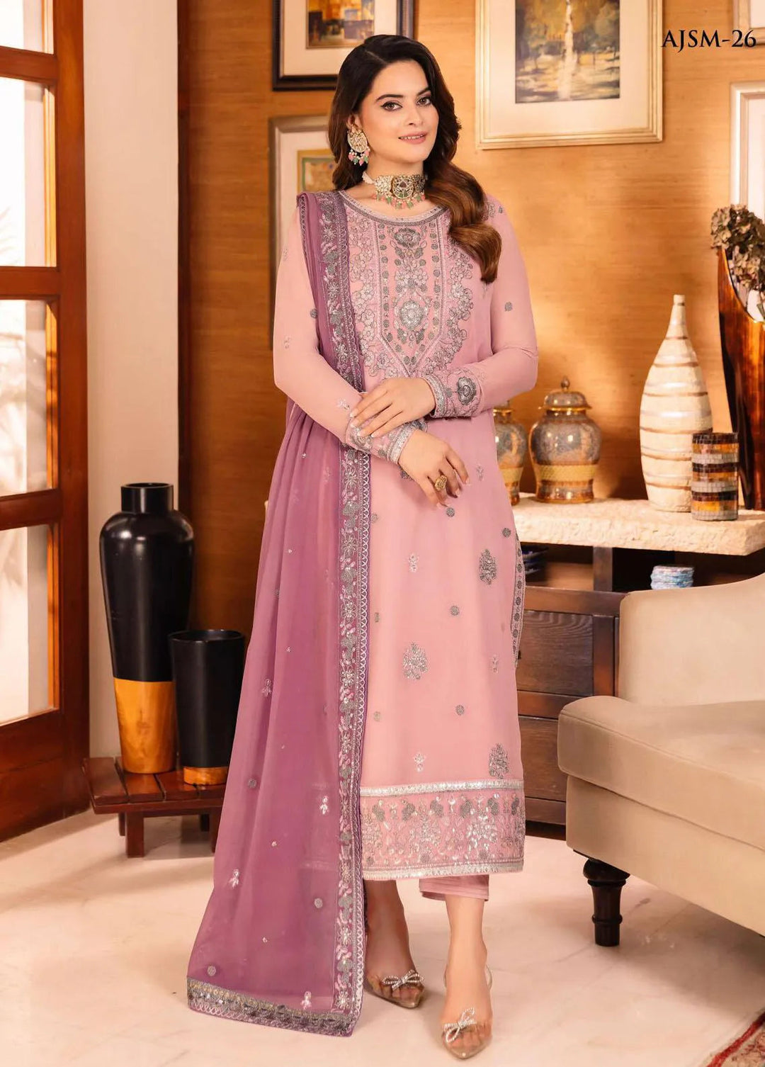 Noorie x Maahru x Meerab By Asim Jofa Embroidered Unstitched Suit 3 Piece AJ23NMM AJSM-26 - Festive Collection