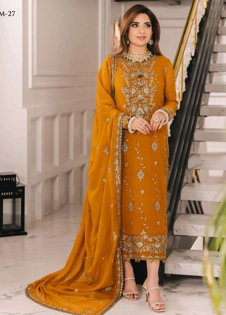 Noorie x Maahru x Meerab By Asim Jofa Embroidered Unstitched Suit 3 Piece AJ23NMM AJSM-27 - Festive Collection