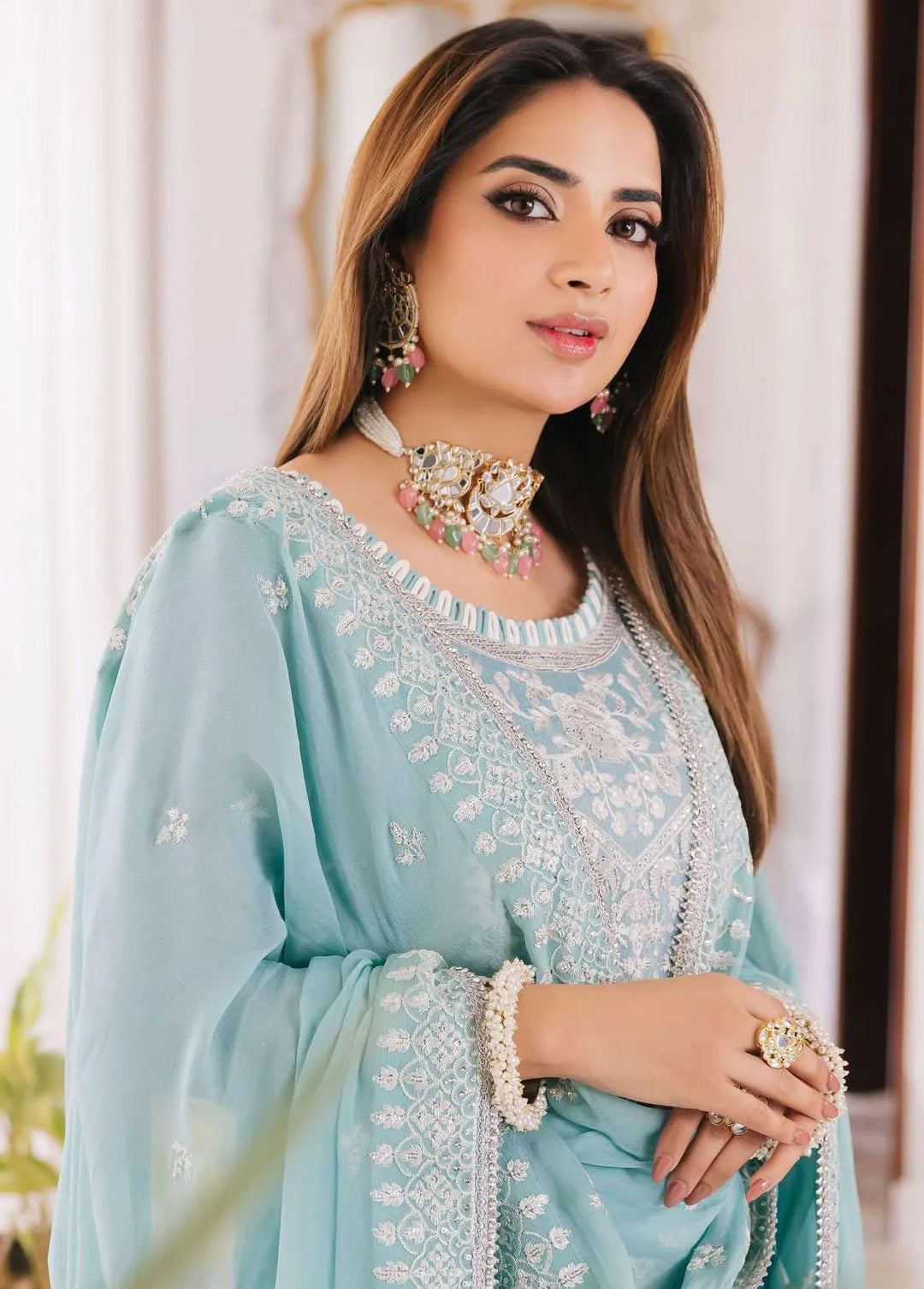 Noorie x Maahru x Meerab By Asim Jofa Embroidered Unstitched Suit 3 Piece AJ23NMM AJSM-29 - Festive Collection