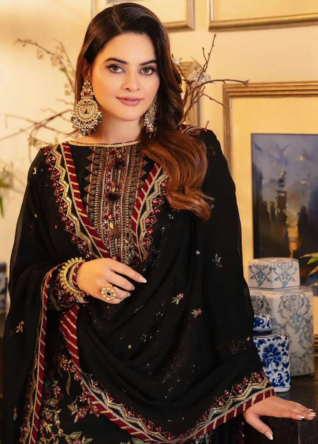 Noorie x Maahru x Meerab By Asim Jofa Embroidered Unstitched Suit 3 Piece AJ23NMM AJSM-30 - Festive Collection