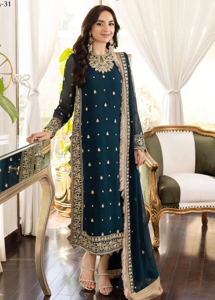 Noorie x Maahru x Meerab By Asim Jofa Embroidered Unstitched Suit 3 Piece AJ23NMM AJSM-31 - Festive Collection