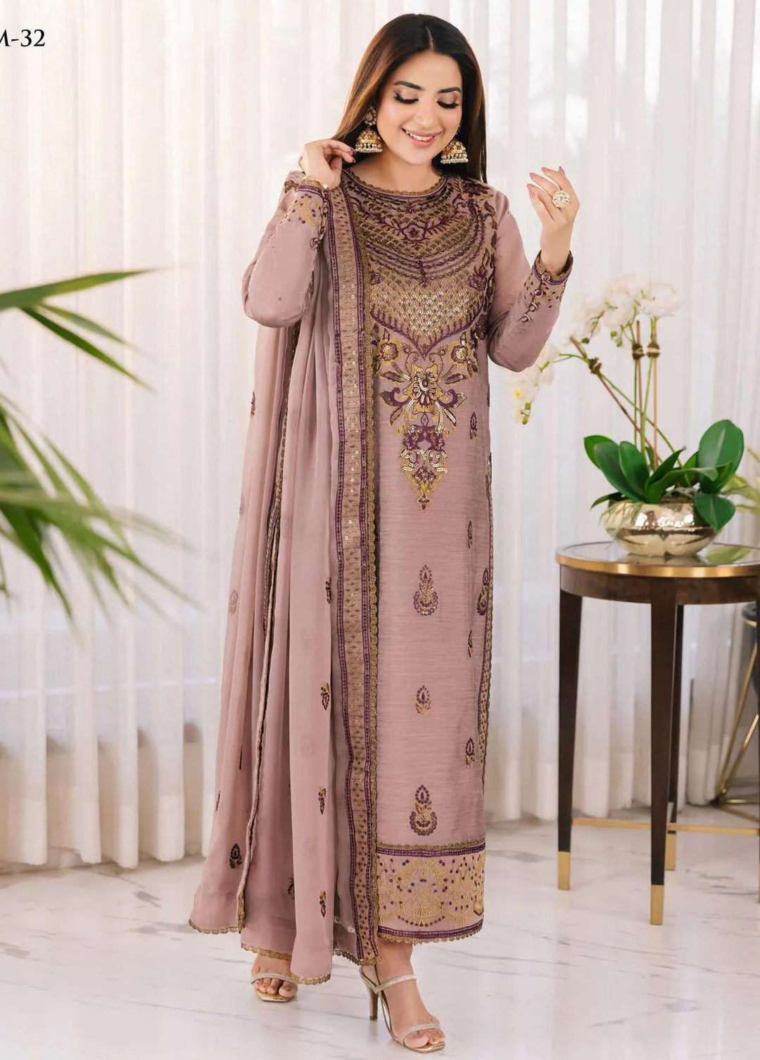 Noorie x Maahru x Meerab By Asim Jofa Embroidered Unstitched Suit 3 Piece AJ23NMM AJSM-32 - Festive Collection