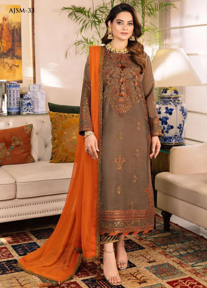 Noorie x Maahru x Meerab By Asim Jofa Embroidered Unstitched Suit 3 Piece AJ23NMM AJSM-33 - Festive Collection