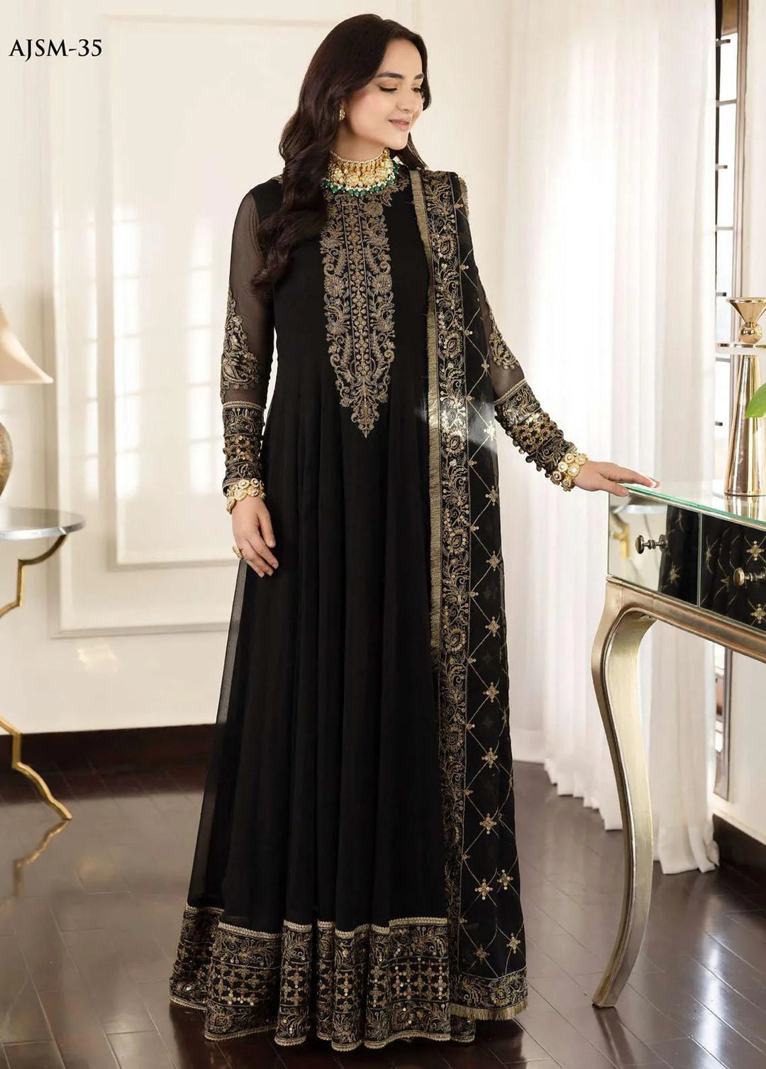 Noorie x Maahru x Meerab By Asim Jofa Embroidered Unstitched Suit 3 Piece AJ23NMM AJSM-35 - Festive Collection