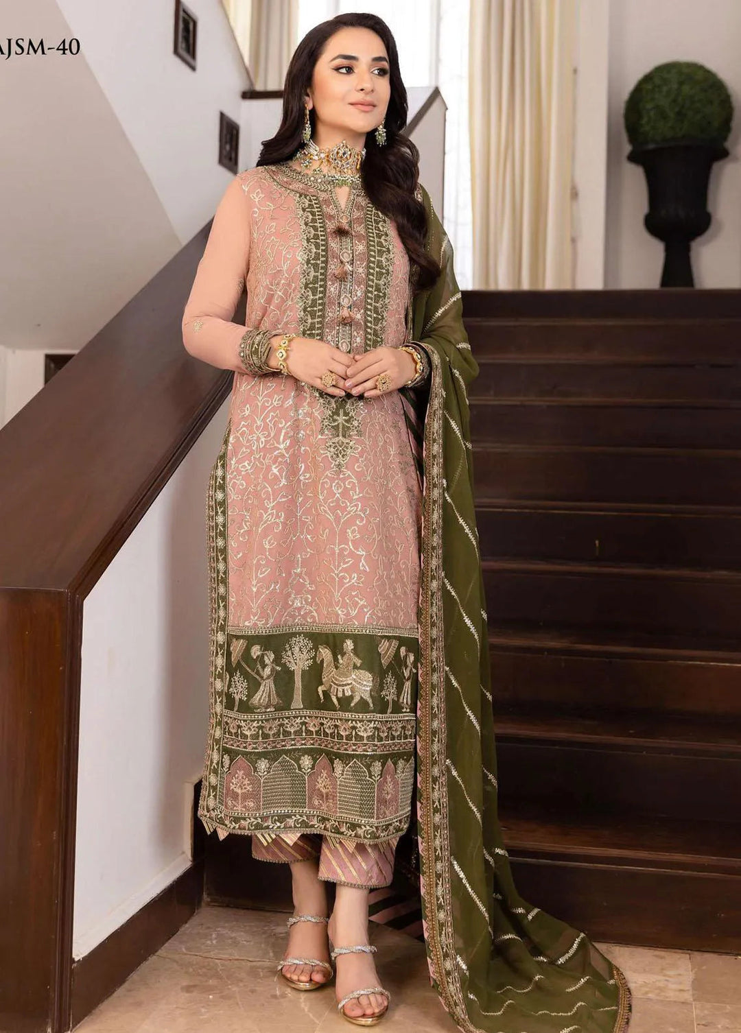 Noorie x Maahru x Meerab By Asim Jofa Embroidered Unstitched Suit 3 Piece AJ23NMM AJSM-40 - Festive Collection