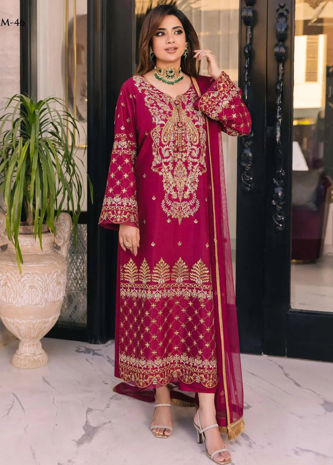 Noorie x Maahru x Meerab By Asim Jofa Embroidered Unstitched Suit 3 Piece AJ23NMM AJSM-46 - Festive Collection