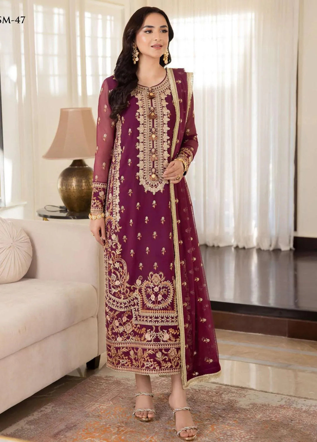 Noorie x Maahru x Meerab By Asim Jofa Embroidered Unstitched Suit 3 Piece AJ23NMM AJSM-47 - Festive Collection