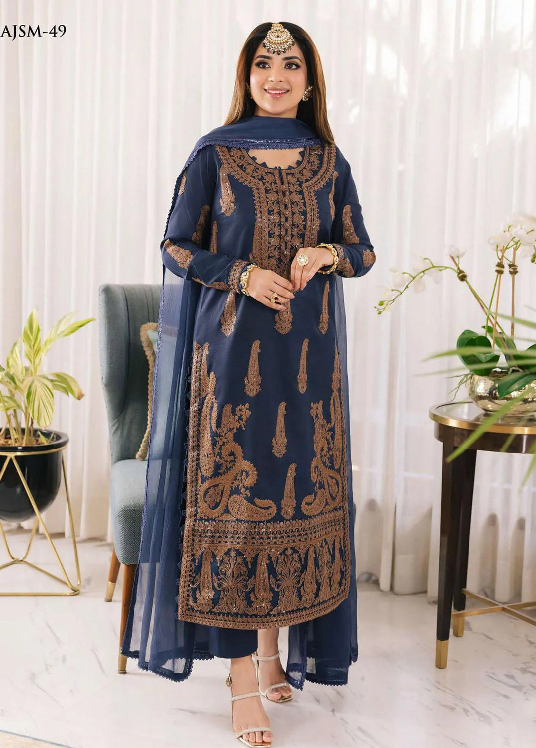 Noorie x Maahru x Meerab By Asim Jofa Embroidered Unstitched Suit 3 Piece AJ23NMM AJSM-49 - Festive Collection