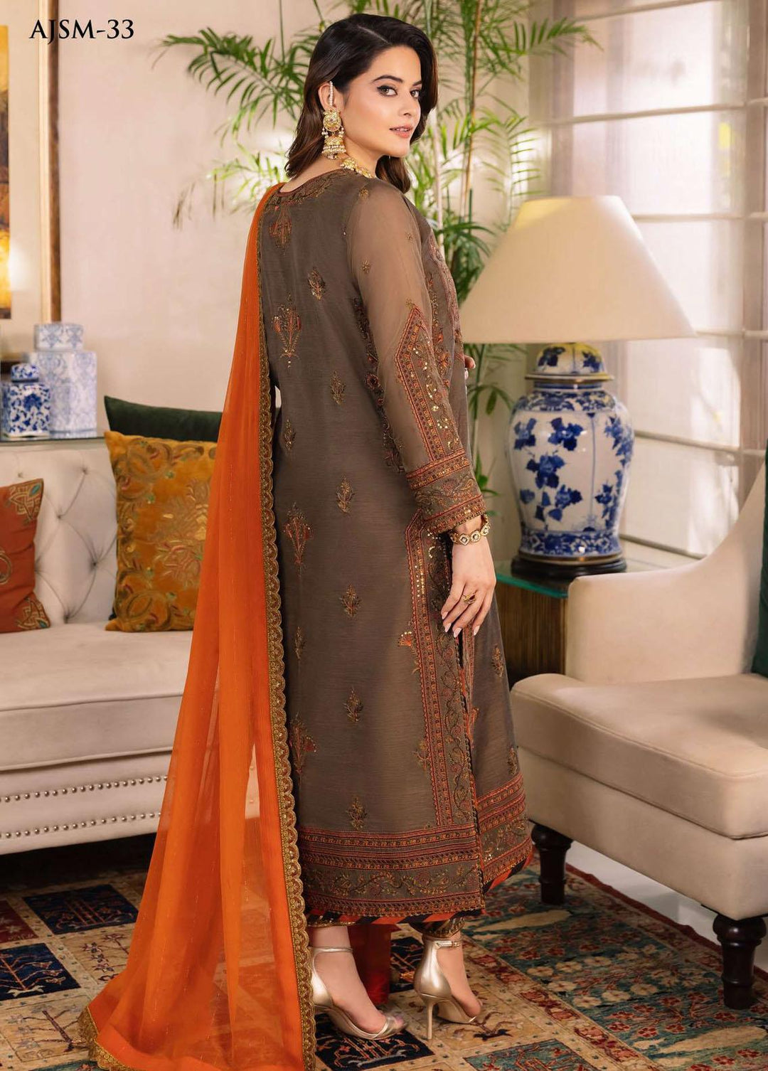 Noorie x Maahru x Meerab By Asim Jofa Embroidered  Suits Unstitched 3 Piece AJ23NMM AJSM-33 - Festive Collection