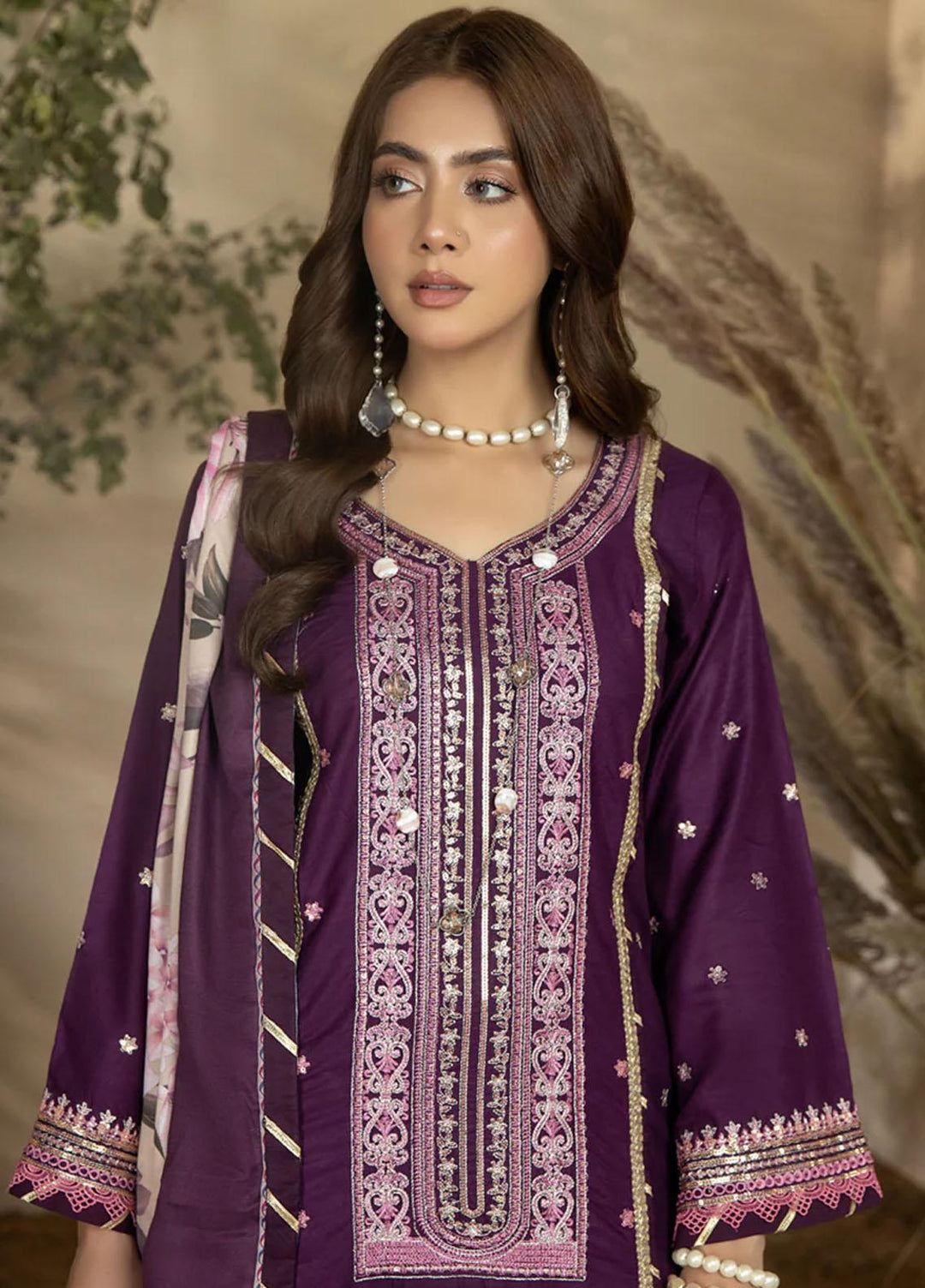 Noorma Kaamal Embroidered Linen Suits Unstitched 3 Piece NK23WL NK-LS-02 - Winter Collection