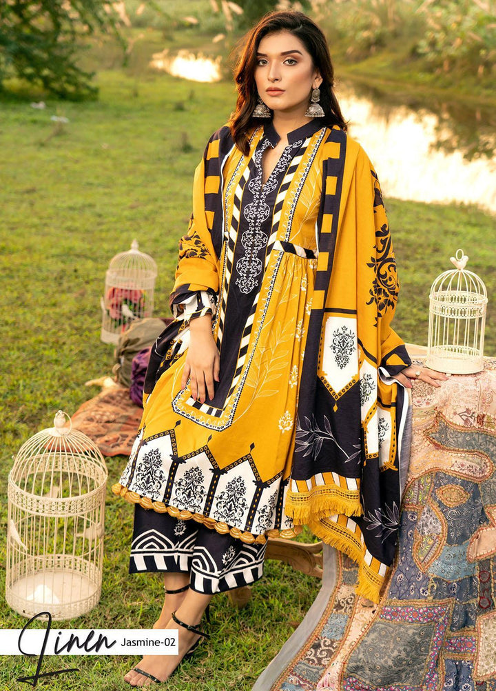 Noorma Kamal Printed Linen Suits Unstitched 3 Piece NK21WL Jasmine-02 - Winter Collection