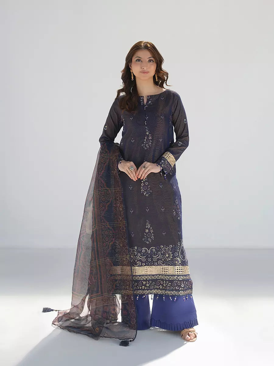 Salitex Unstitched Embroidered Cotton Silk 3 Piece Suit SUNW7NO118 - Festive Collection