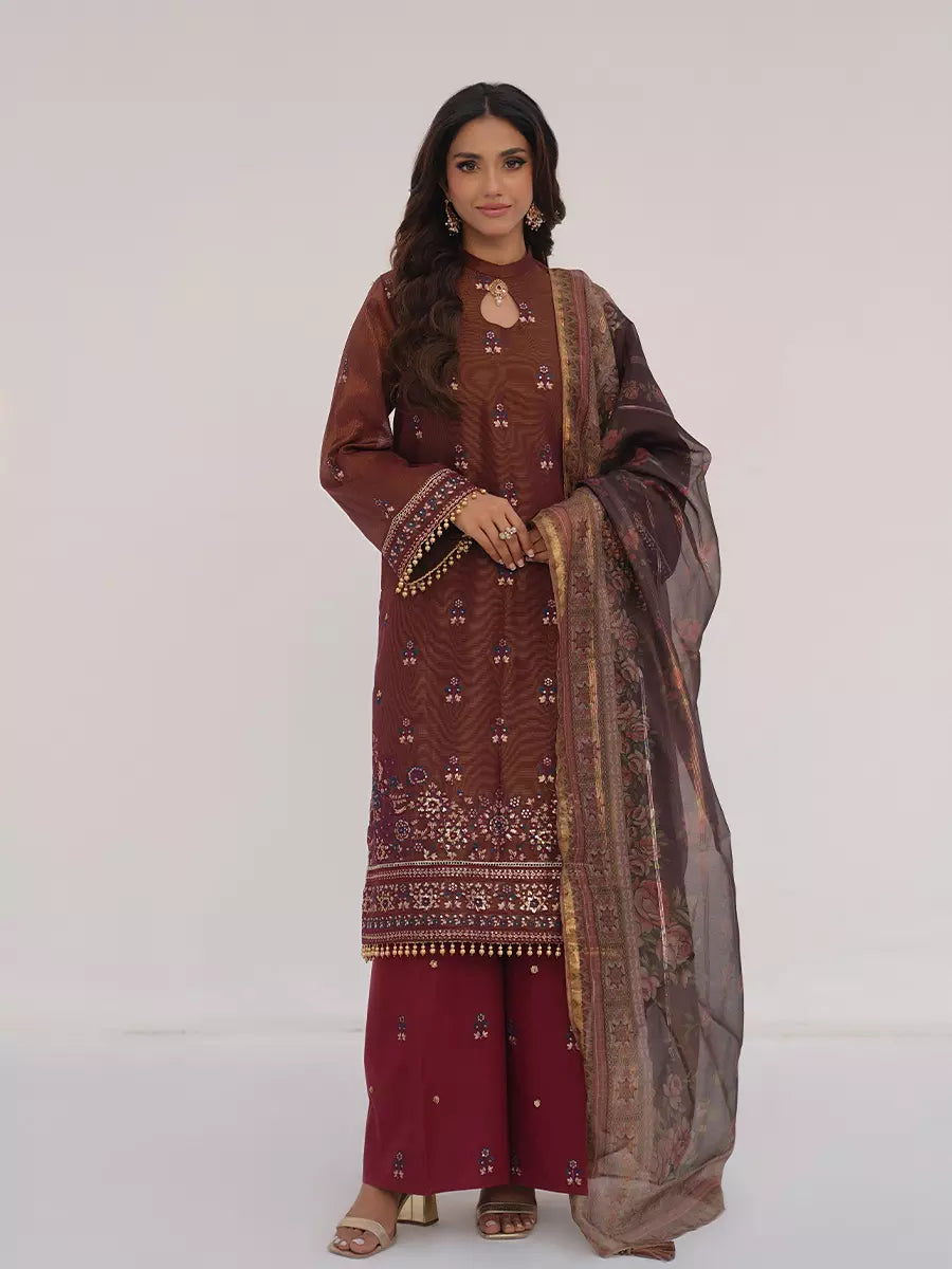 Salitex Unstitched Embroidered Cotton Silk 3 Piece Suit SUNW7NO119 - Festive Collection